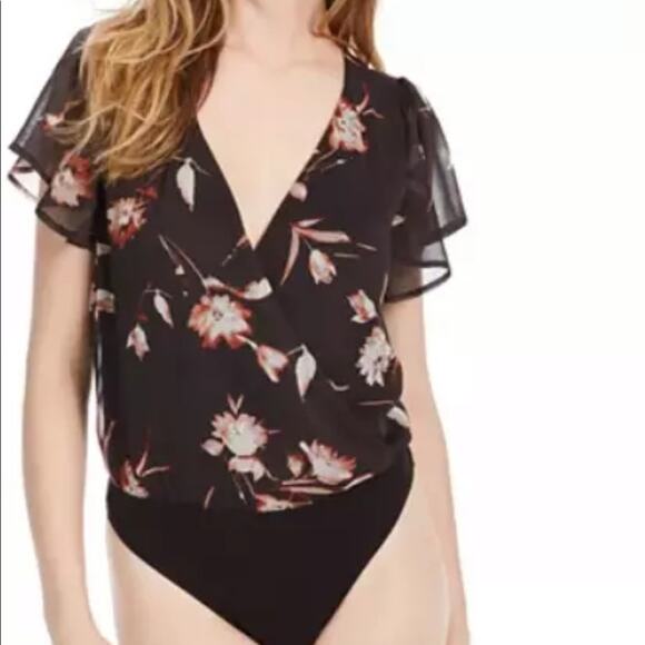 NWT Ash & Violet sexy partly sheer floral v neck bodysuit size small - Picture 1 of 12